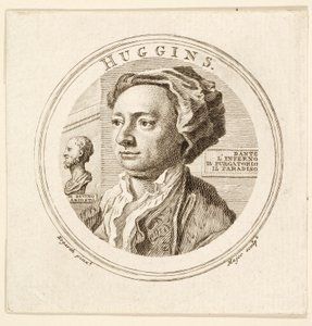 Portræt af William Huggins, pub. 1760 (gravering) af William (after) Hogarth