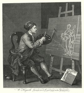 Selvportræt af den engelske kunstner William Hogarth (gravering)