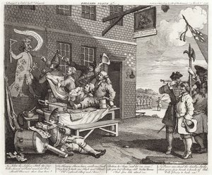 Invasionen - England - Plade 2 af William (after) Hogarth