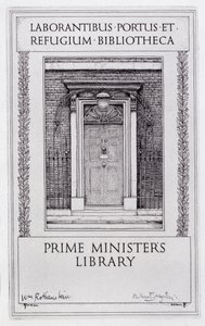 Bogplade til premierministerens bibliotek, graveret af Robert Sargent Austin (1895-1973) (gravering) af William (after) Rothenstein