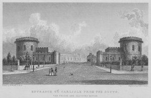 Indgang til Carlisle fra syd, Prison and Sessions House (gravering) af William (after) Westall