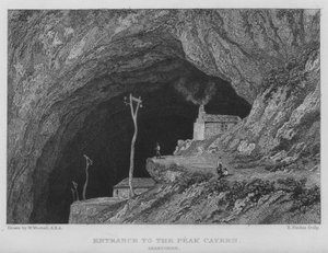 Indgang til Peak Cavern, Derbyshire (gravering) af William (after) Westall