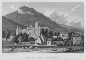Melrose Abbey, Skotland (gravering) af William (after) Westall