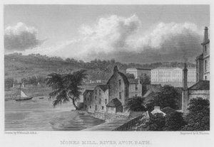 Monks Mill, River Avon, Bath (gravering) af William (after) Westall