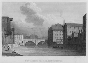 New Bailey Bridge, Manchester (gravering) af William (after) Westall