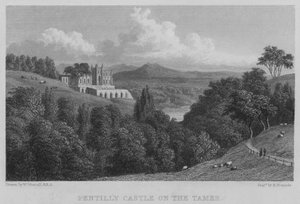Pentillie Castle on the Tamer (gravering) af William (after) Westall