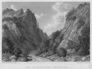 Udsigt i Dove Dale, Derbyshire (gravering)