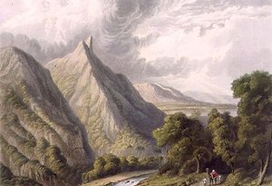 Udsigt i Bore Ghaut, graveret af T. Fielding og farvet af J.B. Hogarth