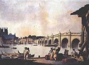 Westminster Bridge (litho) af William (attr. to) Marlow