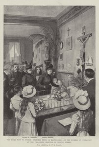 Det kongelige besøg i Dublin, prinsesse Henry af Battenberg og hertuginden af Connaught på børnehospitalet i Temple Street litho af William A. Donnelly