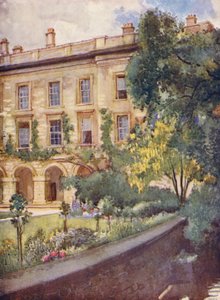 Magdalen College Nye bygninger, der støder op til Magdalen-lundene (farvelitografi)