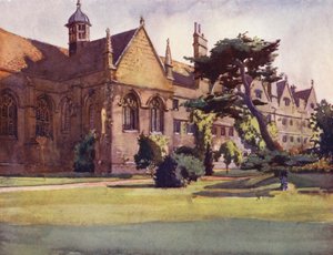 Wadham Colleges havefront (farvelitografi) af William Ainsworth Wildman
