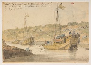 143’ En del af en kanal skar gennem højt land et betydeligt stykke. Kyangnan-provinsen.