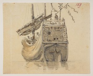 159 En båd.  , fra et album med 372 tegninger af landskaber, kystlinjer, kostumer og hverdagsliv lavet under Lord Macartneys ambassade til kejseren af Kina, mellem 1792 og 1794 (blyant og akvarel på papir) af William Alexander