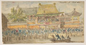 181 ‘Teater ved Tien synd.’  , fra et album med 372 tegninger af landskaber, kystlinjer, kostumer og hverdagsliv lavet under Lord Macartneys ambassade til Kinas kejser, mellem 1792 og 1794 (blyant og akvarel på papir) af William Alexander
