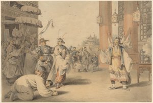 En scene i et historisk skuespil opført på den kinesiske scene af William Alexander