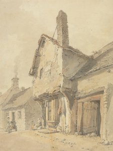 En landsbygade, figurer af gamle hytter