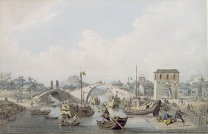 Både på floden ved Suchow, Kina (wc over sort bly) af William Alexander