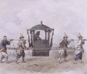 Kinesiske tjenere, der bærer en Palanquin (akvarel)