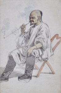 Siddende kinesisk mand ryger af William Alexander