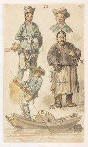 f.11 58 Studier af kinesisk,  fra et album med 372 tegninger af landskaber, kystlinjer, kostumer og hverdagsliv lavet under Lord Macartneys ambassade til Kinas kejser, mellem 1792 og 1794 (blyant og akvarel på papir) af William Alexander