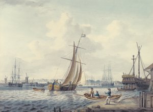 En udsigt over Greenwich og Deptford, der viser Royal Naval College og Royal Dockyard, 1789 (wc) af William Anderson