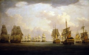 Slaget ved Kap Finisterre (Finistère), begyndelsen af det 19. århundrede (olie på lærred) af William Anderson