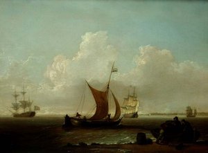 Hollandsk skibsfart ud for Hollands kyst med fiskere, der læsser en båd fra land af William Anderson