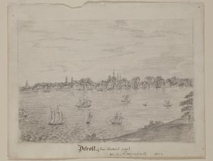 Detroit, ca. 1837 (grafitblyant på hvidt papir) af William Asa Raymond
