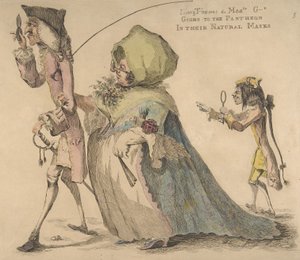Long Thomas og Mad-le G-d går til Pantheon i deres naturlige masker, 1. maj 1773. af William Austin