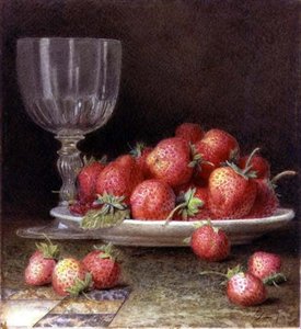 Jordbær og et glas (akvarel)