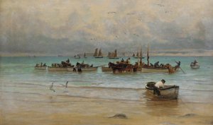 Indlæser fisk ved lavvande, St. Ives