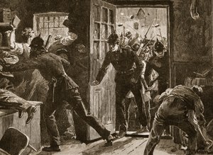 Kamp i Ennis mellem National Leaguers og politiet, 1886, illustration fra "Cassell