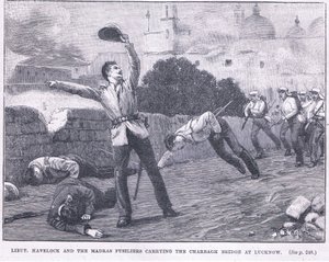 Løjt. Havelock og Madras-fusilierne, der bærer Charbagh-broen ved Lucknow 1857 e.Kr af William Barnes Wollen