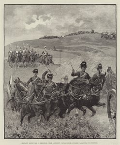 Militære manøvrer ved Frensham nær Aldershot, Royal Horse Artillery galopperer ind i position af William Barnes Wollen
