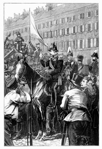 Kongen af Preussen taler til berlinerne, 1848, 1900. af William Barnes Wollen