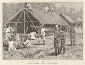 Lushai-ekspeditionen, Goorkh har bygget en hytte til at opbevare deres reservesæt af William Barnes Wollen