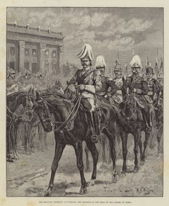 Den militære ceremoni i Potsdam, kejseren i spidsen for Gardes du Corps af William Barnes Wollen