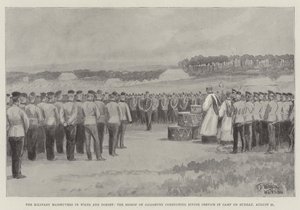 De militære manøvrer i Wilts og Dorset, biskoppen af Salisbury udfører gudstjeneste i lejren søndag den 21. august af William Barnes Wollen
