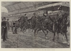 Militærturneringen i Royal Agricultural Hall, Royal Horse Artillery galopperende af William Barnes Wollen