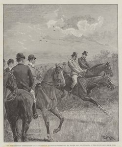 Den parlamentariske steeplechase, hr. F Mildmay om diskretion, der overhaler hr. Walter Long på Crusader, ved det andet hegn hjemmefra af William Barnes Wollen