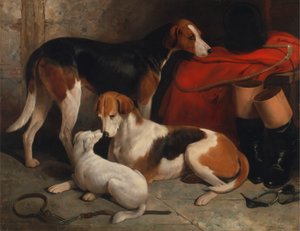 Et par Foxhounds med en terrier, Lord Henry Bentincks ejendom