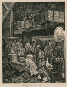 At bryde bulk om bord på et teskib i London-dokken (gravering) af William Bazett Murray