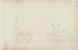 To prammænd og mand og kvinde med kurv (blyant på papir (på papir med M749)) af William Beilby