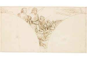 Skitse til vægmaleri i Wallington Hall (blæk og blyant på papir (indsat på kort)) af William Bell Scott