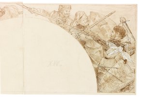 Skitse til vægmaleri i Wallington Hall (blæk og blyant på papir (indsat på kort)) af William Bell Scott