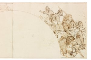 Skitse til vægmaleri i Wallington Hall (blæk og blyant på papir (indsat på kort)) af William Bell Scott