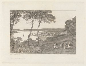 Plymouth Dock fra Mount Edgecumbe af William Bernard Cooke