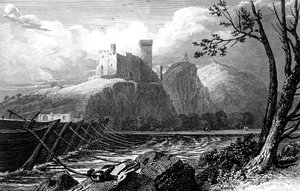 Slottet i Beaucaire og en bro af både over Rhône, Frankrig, 1824.