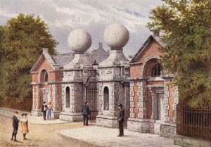 Hovedindgang, Royal Naval College, Greenwich (farvelitografi) af William Biscombe Gardner